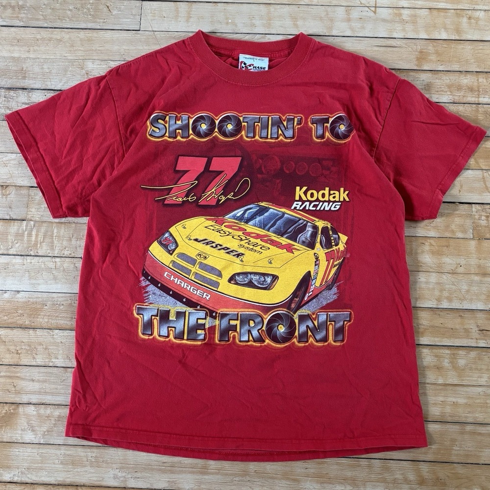 VTG Kodak Nascar Racing Travis Kvapil T-Shirt Size L AOP Two Sided y2k Chase